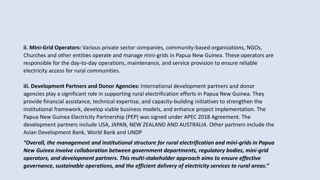 ii mini grid operators various private sector