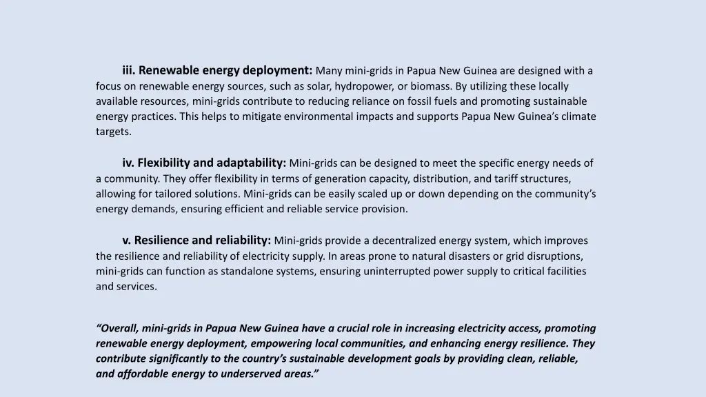 iii renewable energy deployment many mini grids