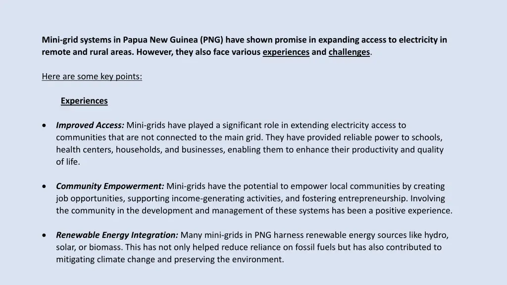 mini grid systems in papua new guinea png have