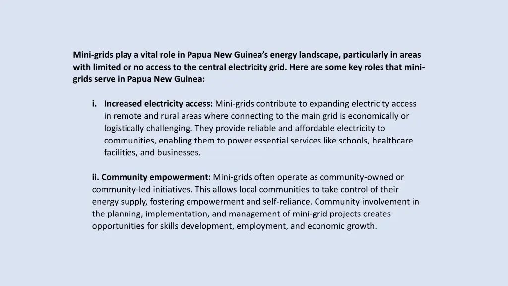 mini grids play a vital role in papua new guinea