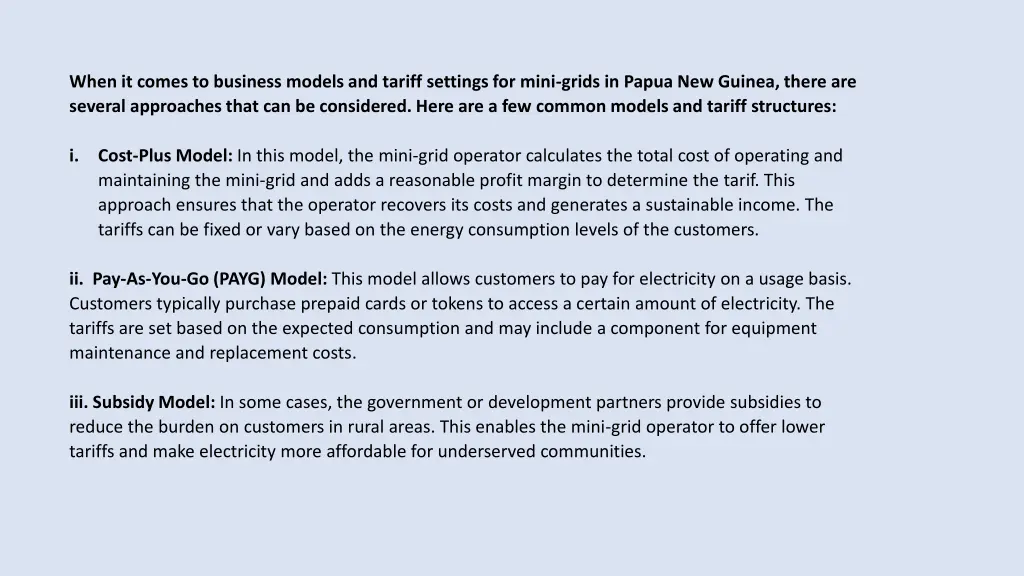 when it comes to business models and tariff