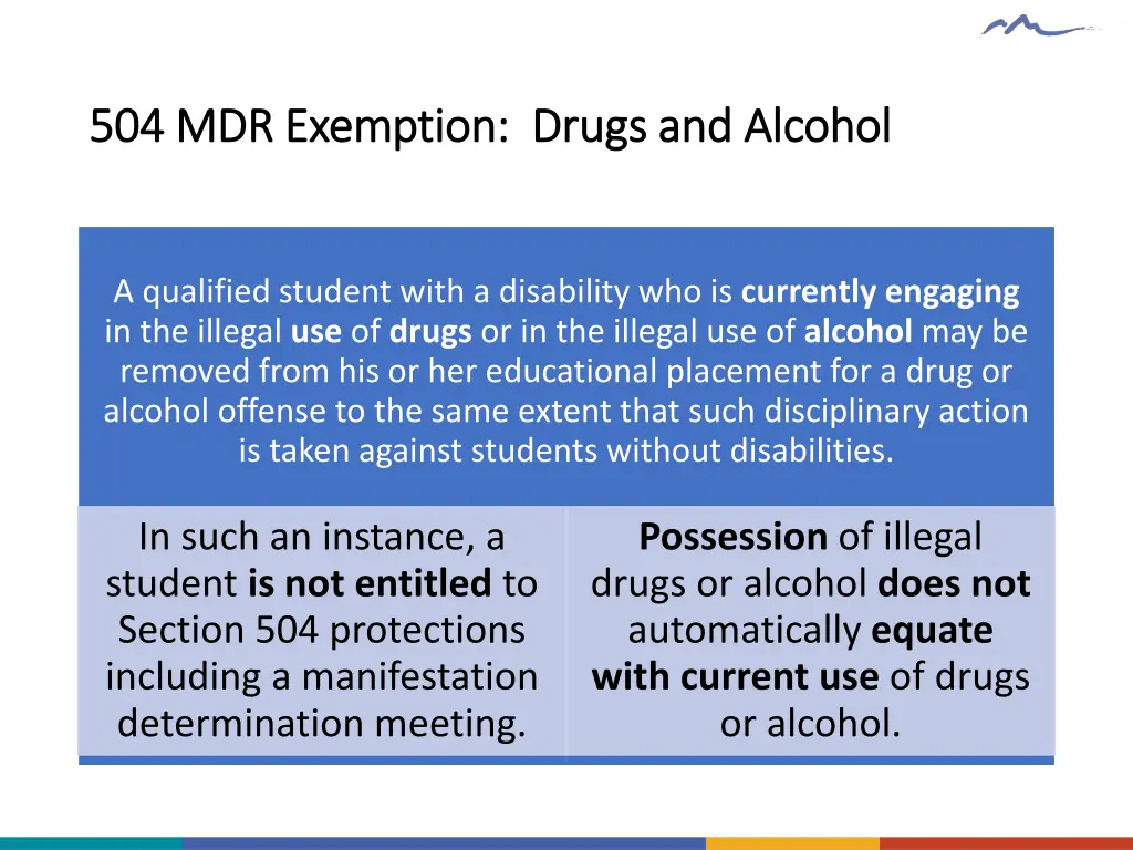 504 mdr exemption drugs and alcohol