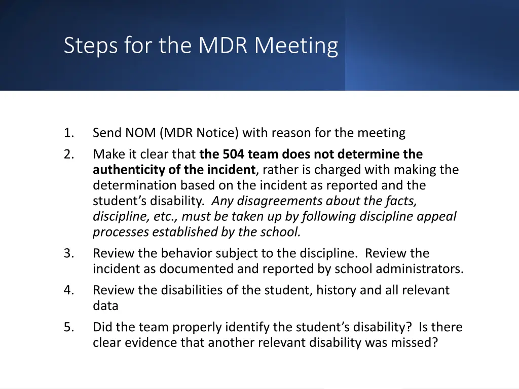 steps for the mdr meeting