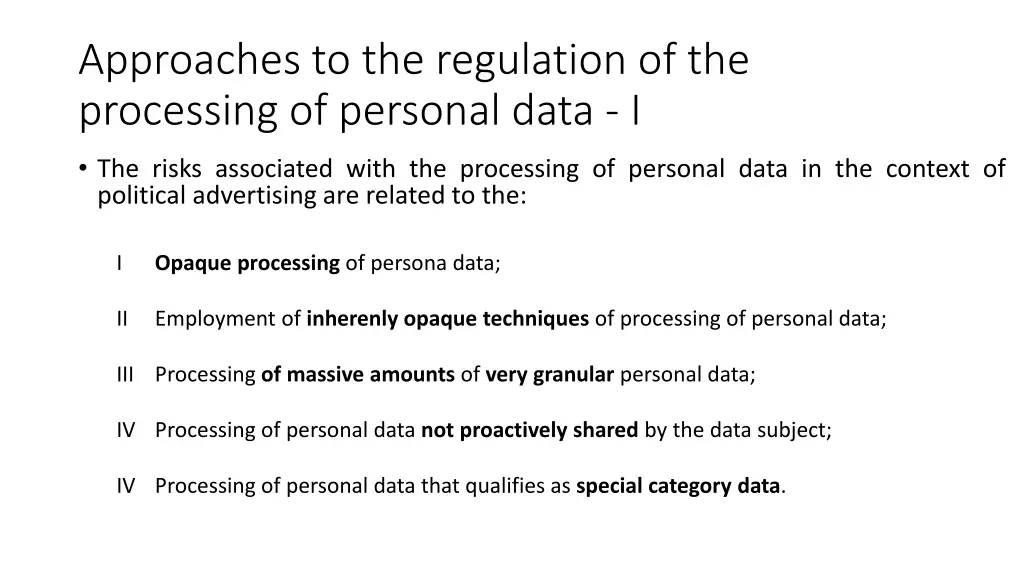 approaches to the regulation of the processing