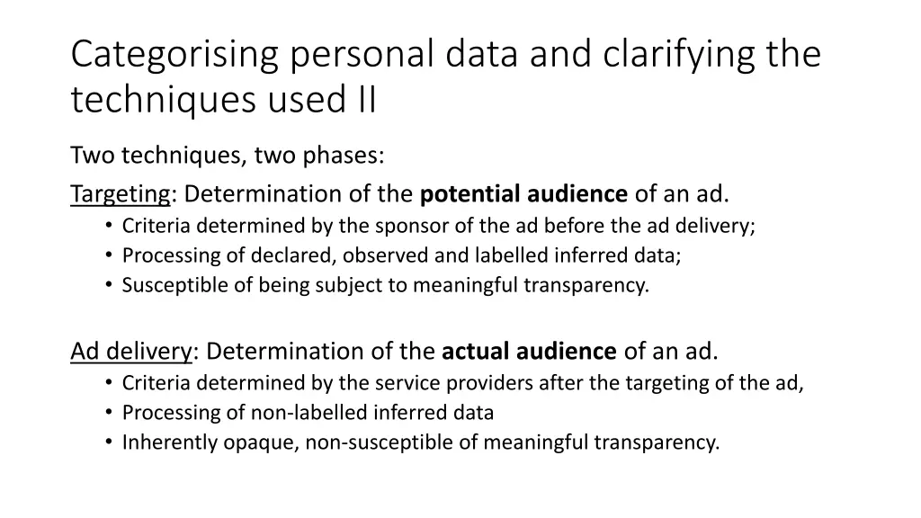 categorising personal data and clarifying 1