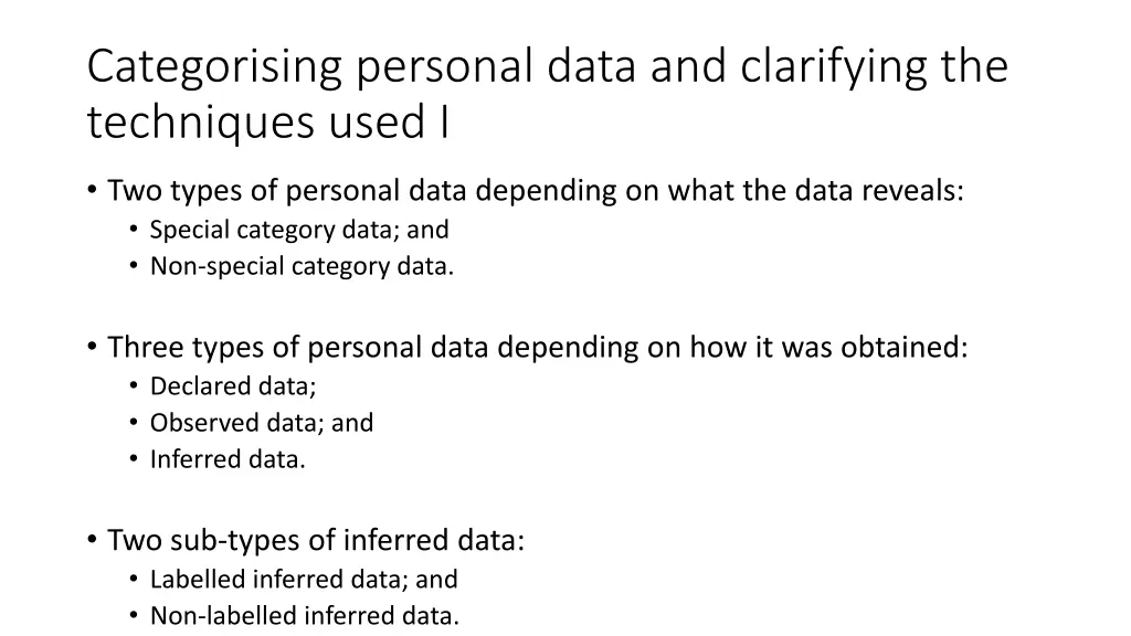 categorising personal data and clarifying