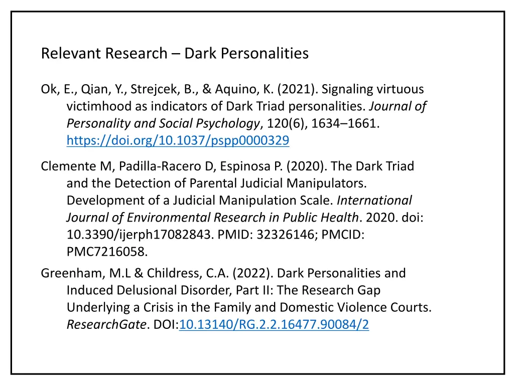 relevant research dark personalities