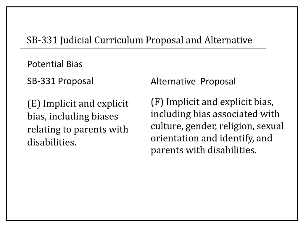 sb 331 judicial curriculum proposal 2