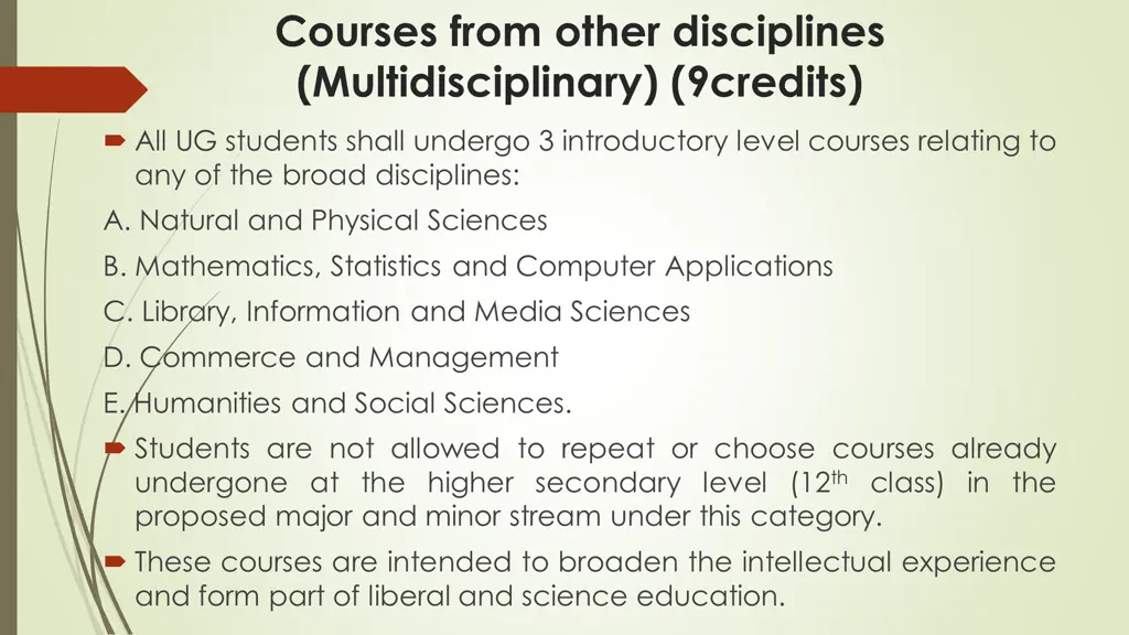 courses from other disciplines multidisciplinary