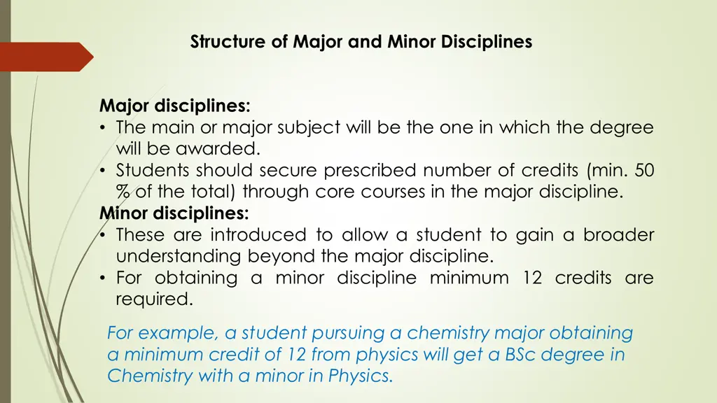 structure of major and minor disciplines