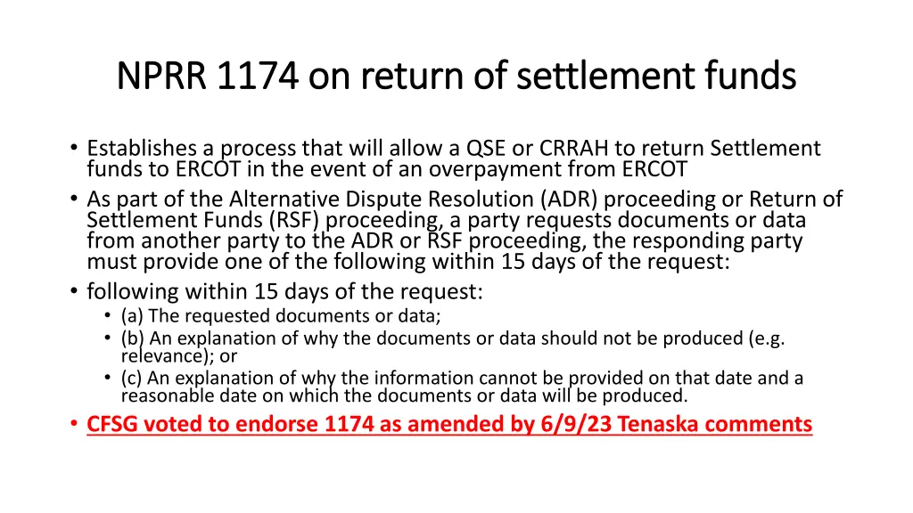 nprr 1174 on return of settlement funds nprr 1174