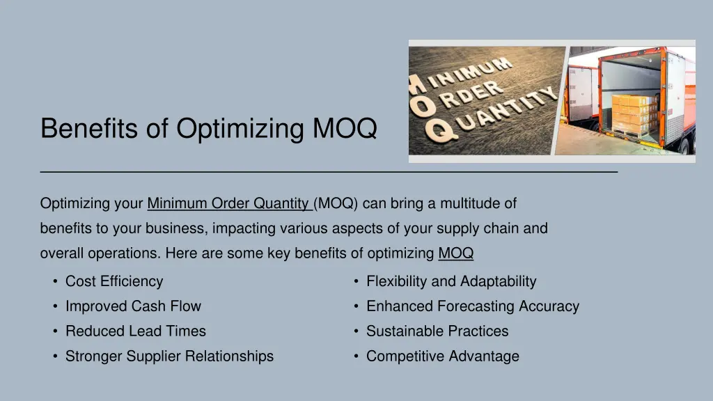 benefits of optimizing moq