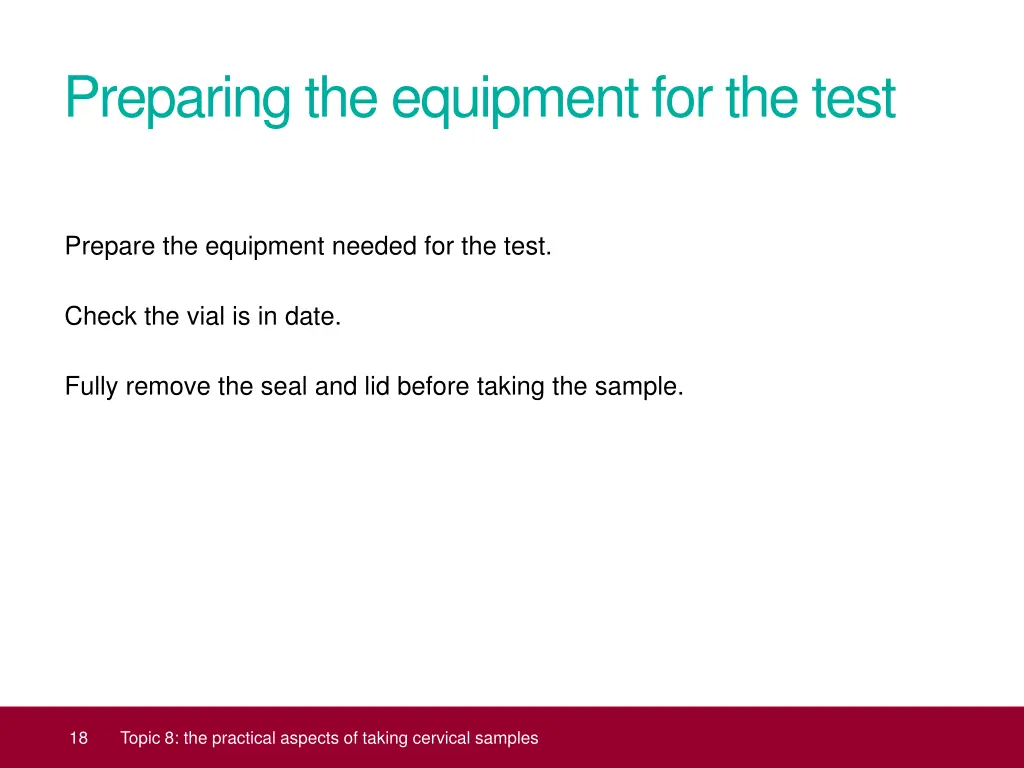 preparing the equipment for the test