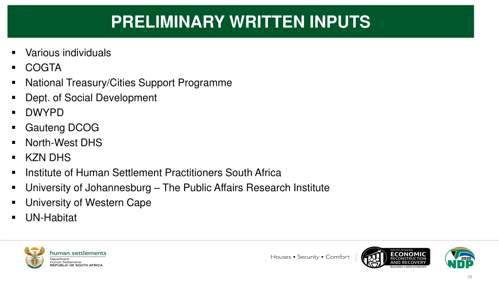 preliminary written inputs