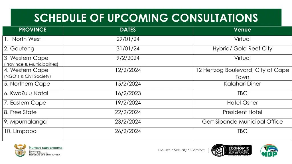 schedule of upcoming consultations province dates