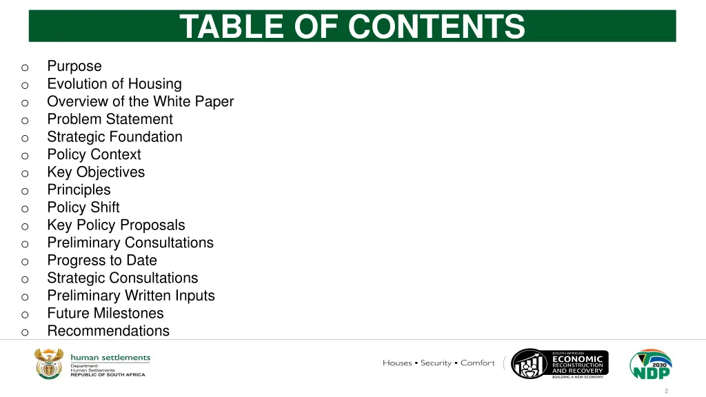 table of contents