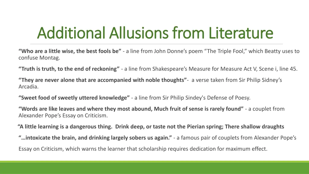 additional allusions from literature additional
