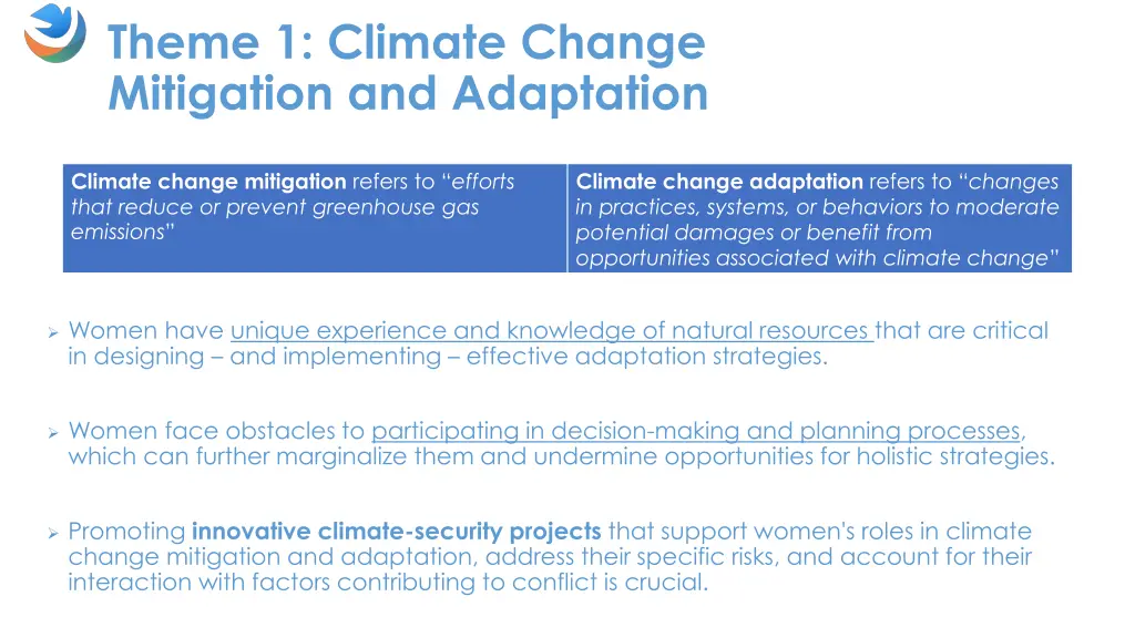 theme 1 climate change mitigation and adaptation