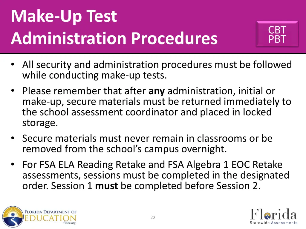 make up test administration procedures