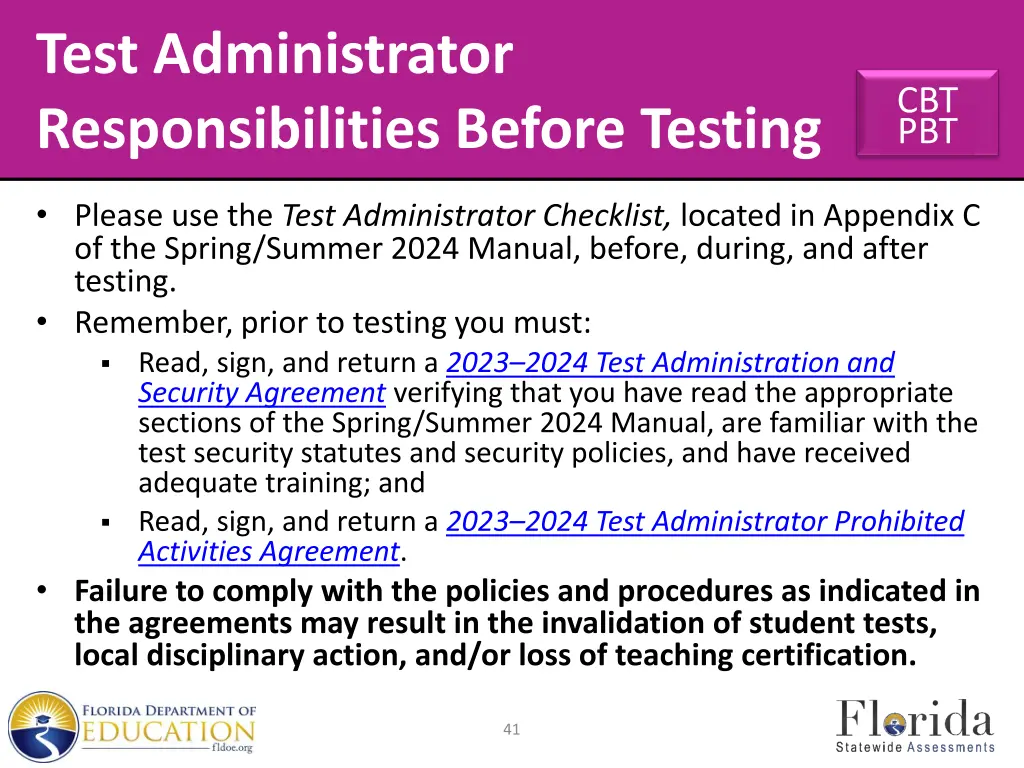 test administrator responsibilities before testing