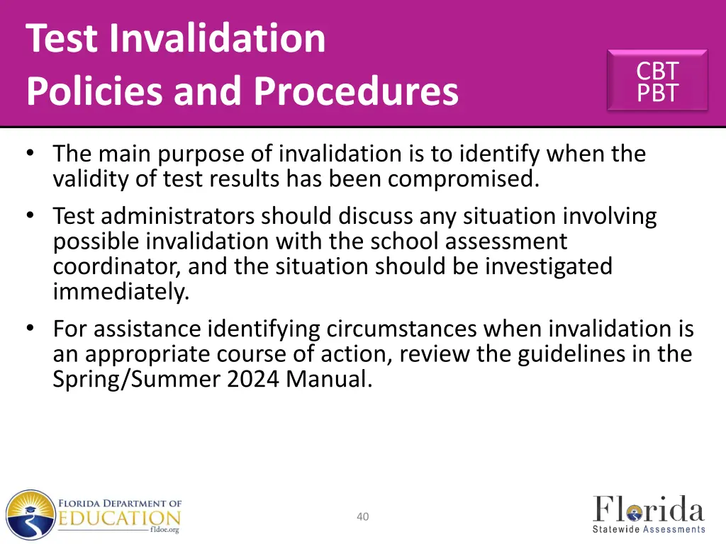 test invalidation policies and procedures