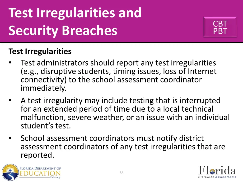 test irregularities and security breaches