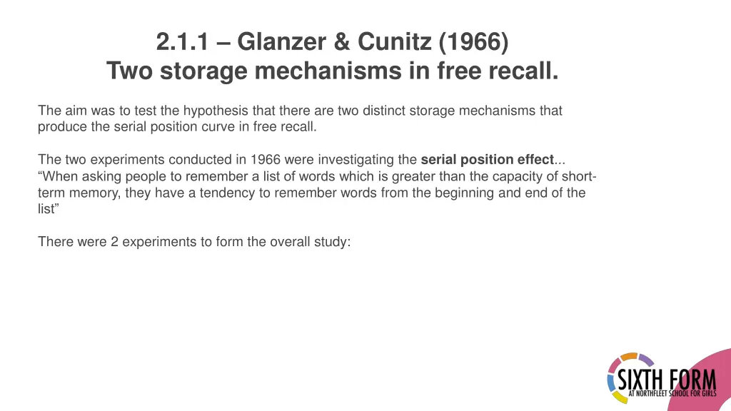 2 1 1 glanzer cunitz 1966 two storage mechanisms