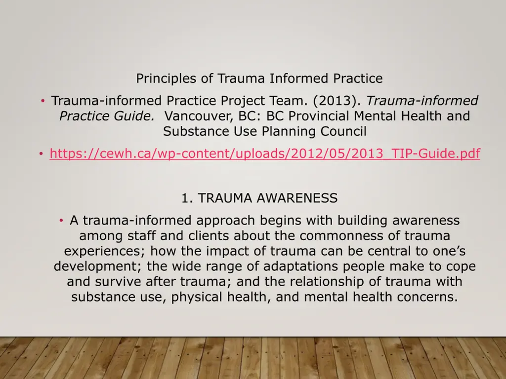 principles of trauma informed practice