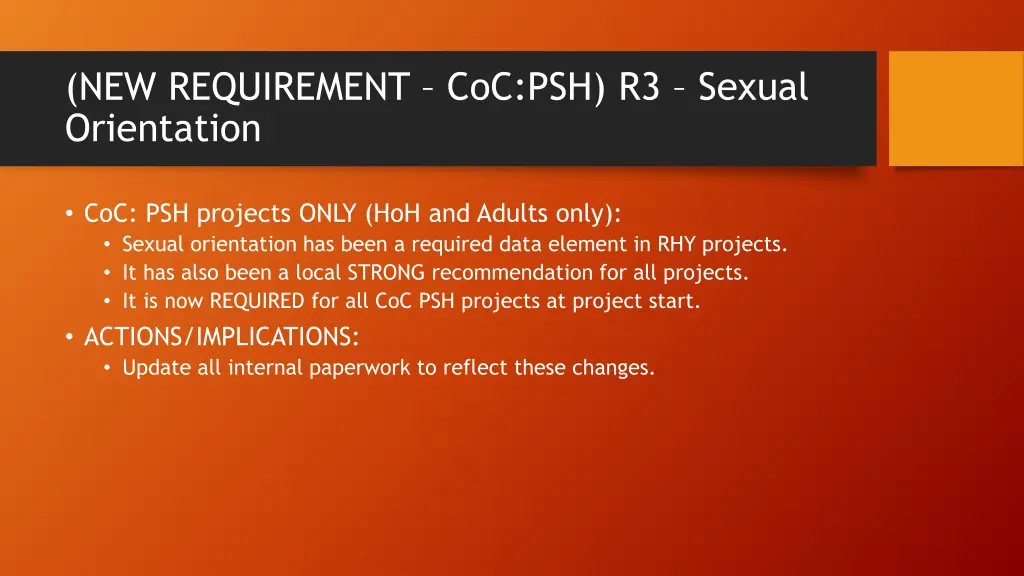 new requirement coc psh r3 sexual orientation