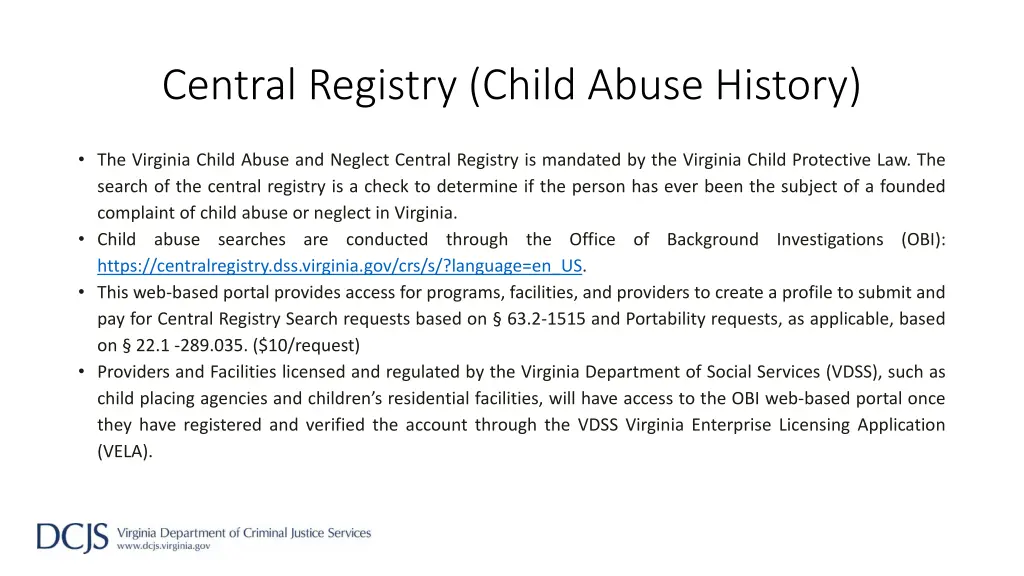 central registry child abuse history