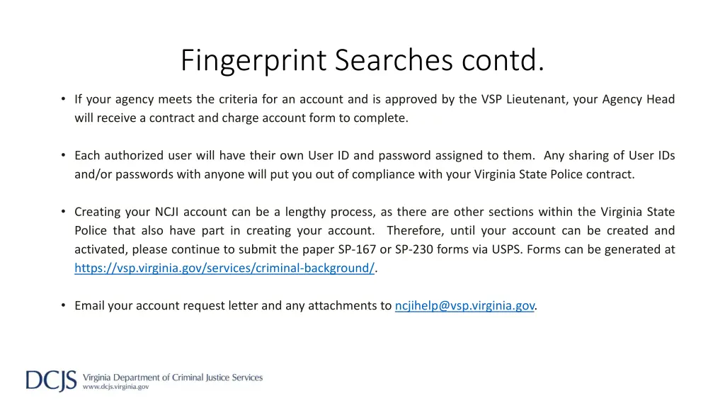 fingerprint searches contd