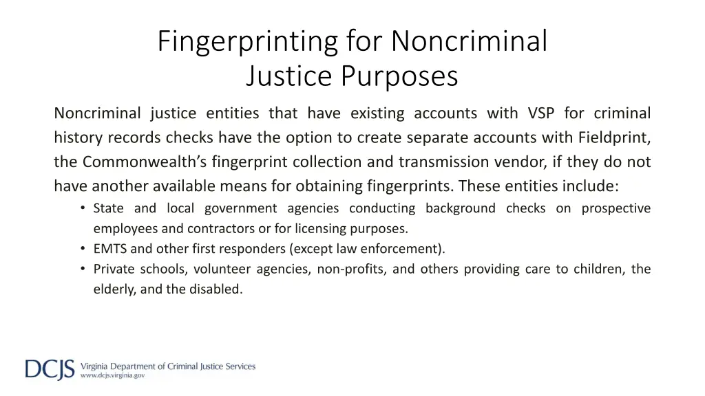 fingerprinting for noncriminal justice purposes