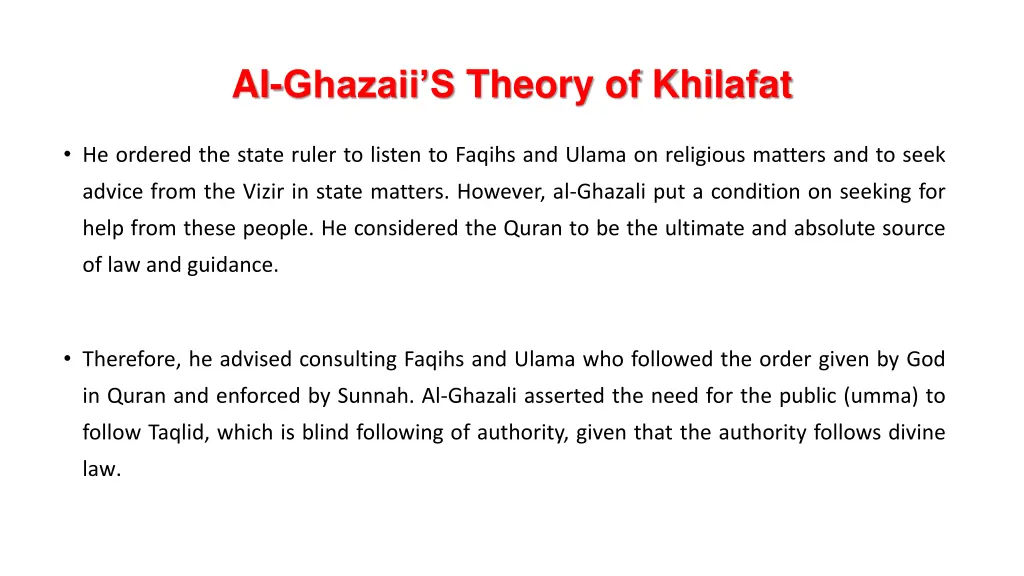 ai ghazaii s theory of khilafat