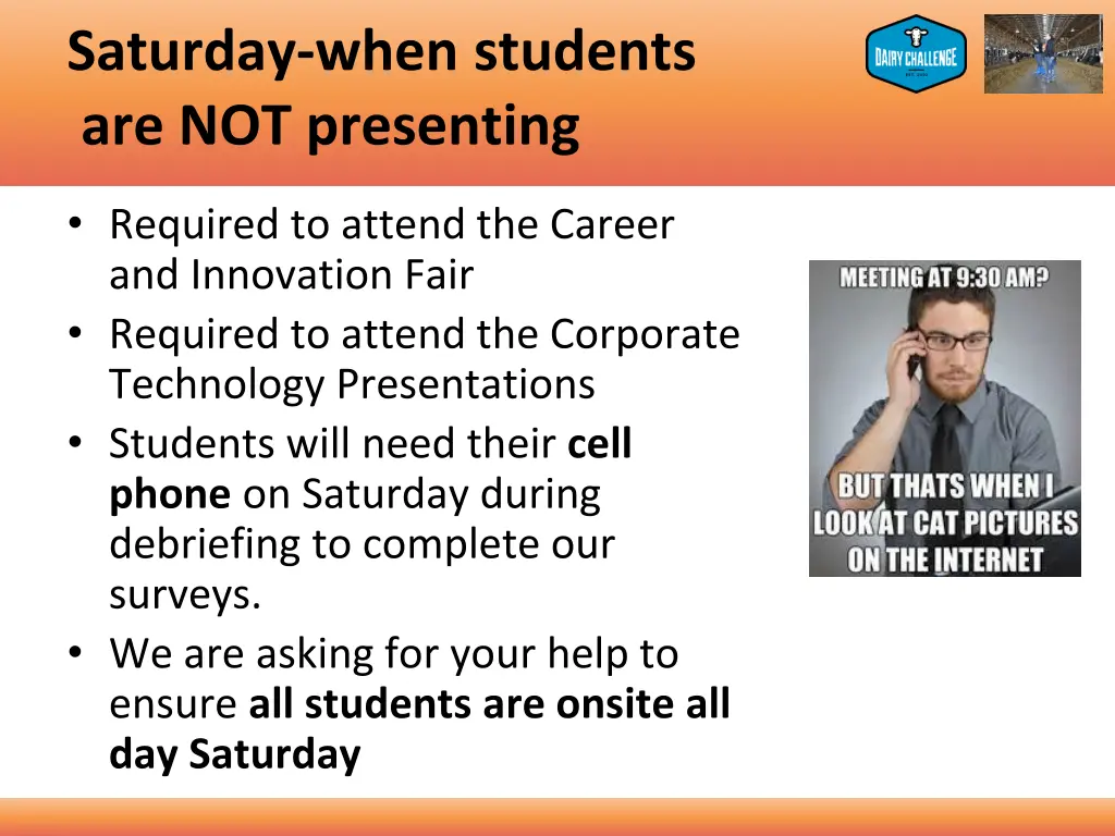 saturday when students are not presenting