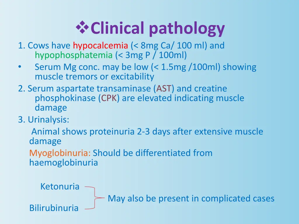 clinical pathology 1 cows have hypocalcemia