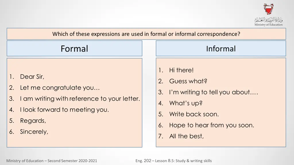 which of these expressions are used in formal