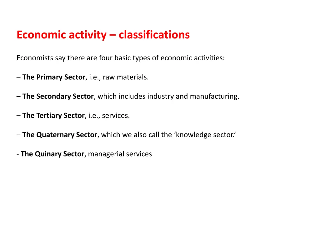 economic activity classifications