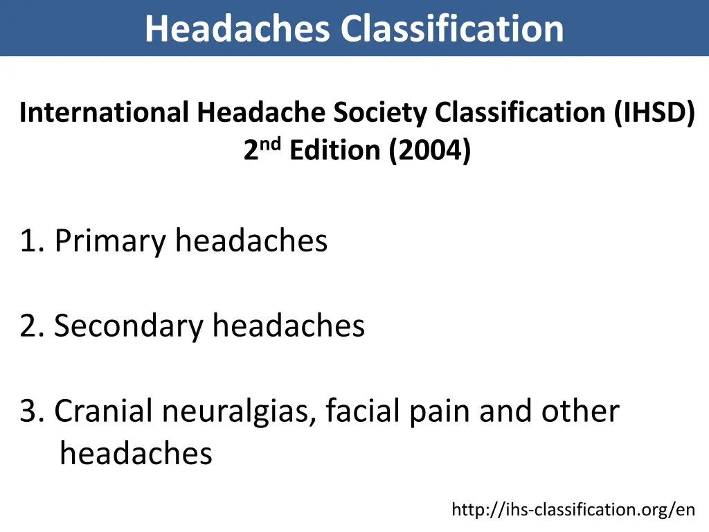 headaches classification