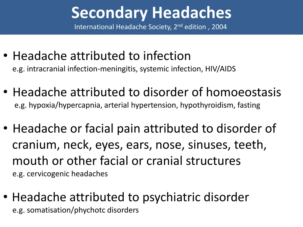 secondary headaches international headache 1