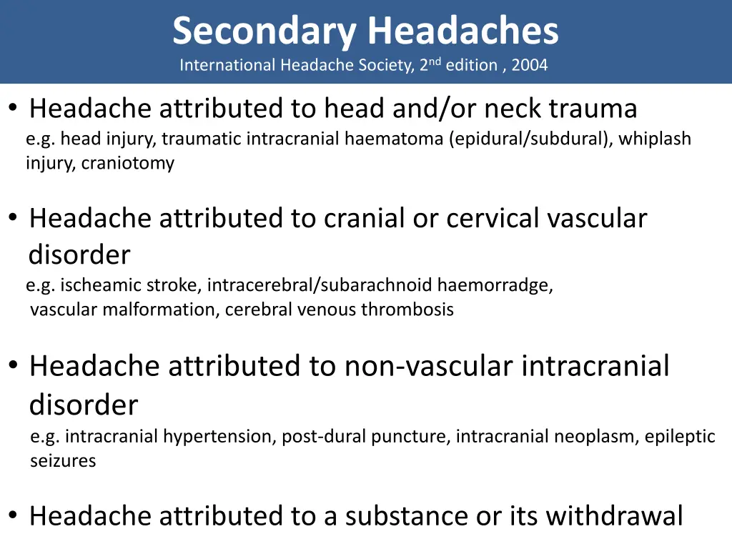 secondary headaches international headache