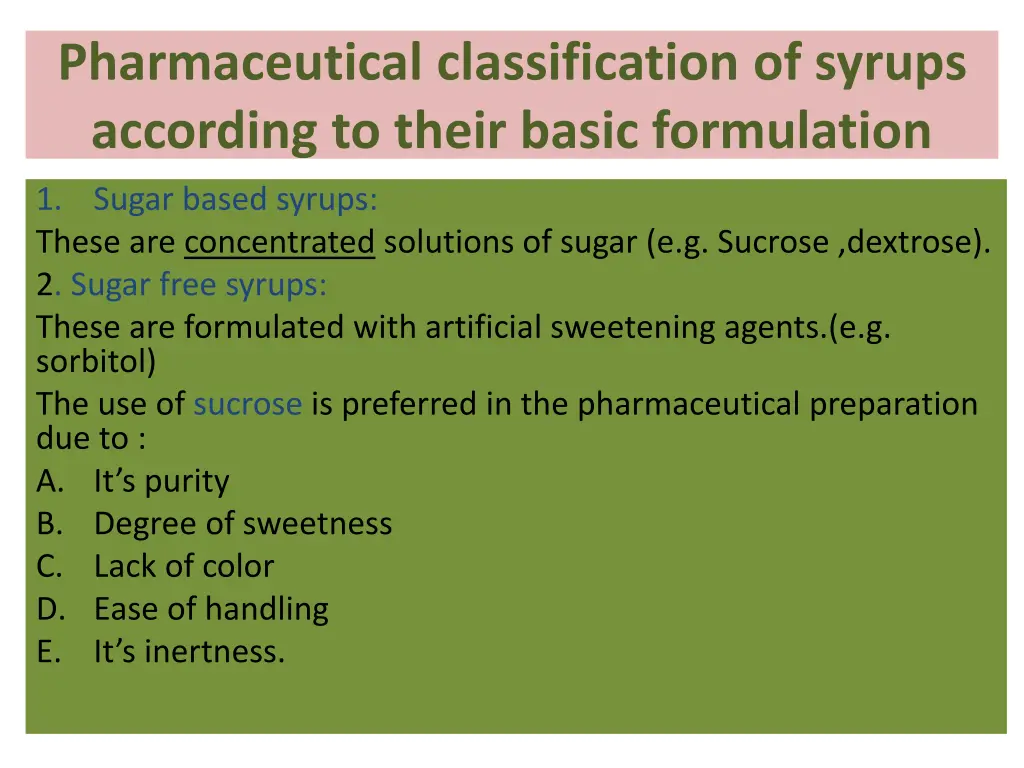 pharmaceutical classification of syrups according