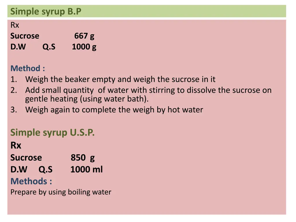 simple syrup b p rx sucrose 667 g d w q s 1000 g