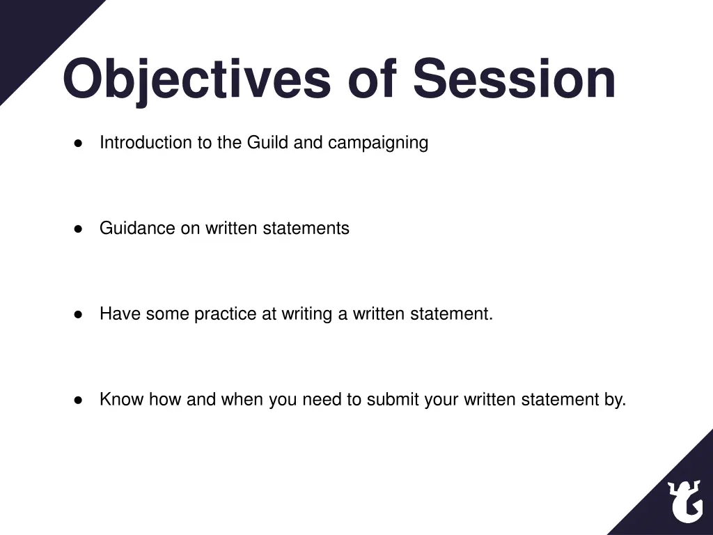 objectives of session