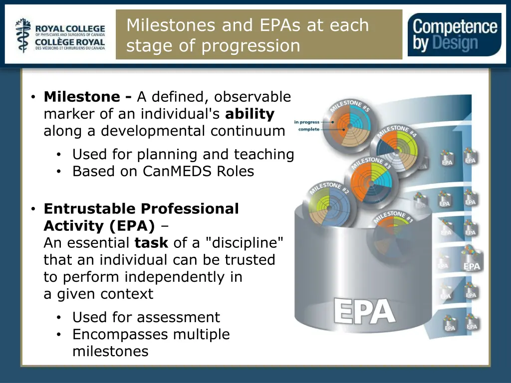 milestones and epas at each stage of progression