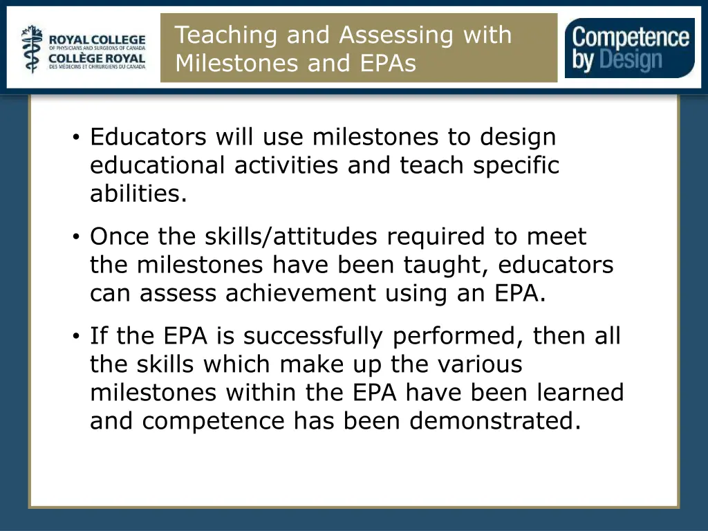 teaching and assessing with milestones and epas