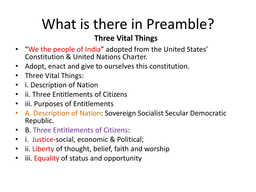 what is there in preamble three vital things