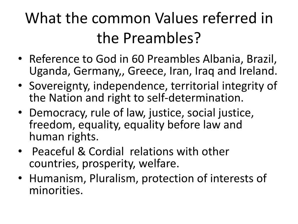 what the common values referred in the preambles