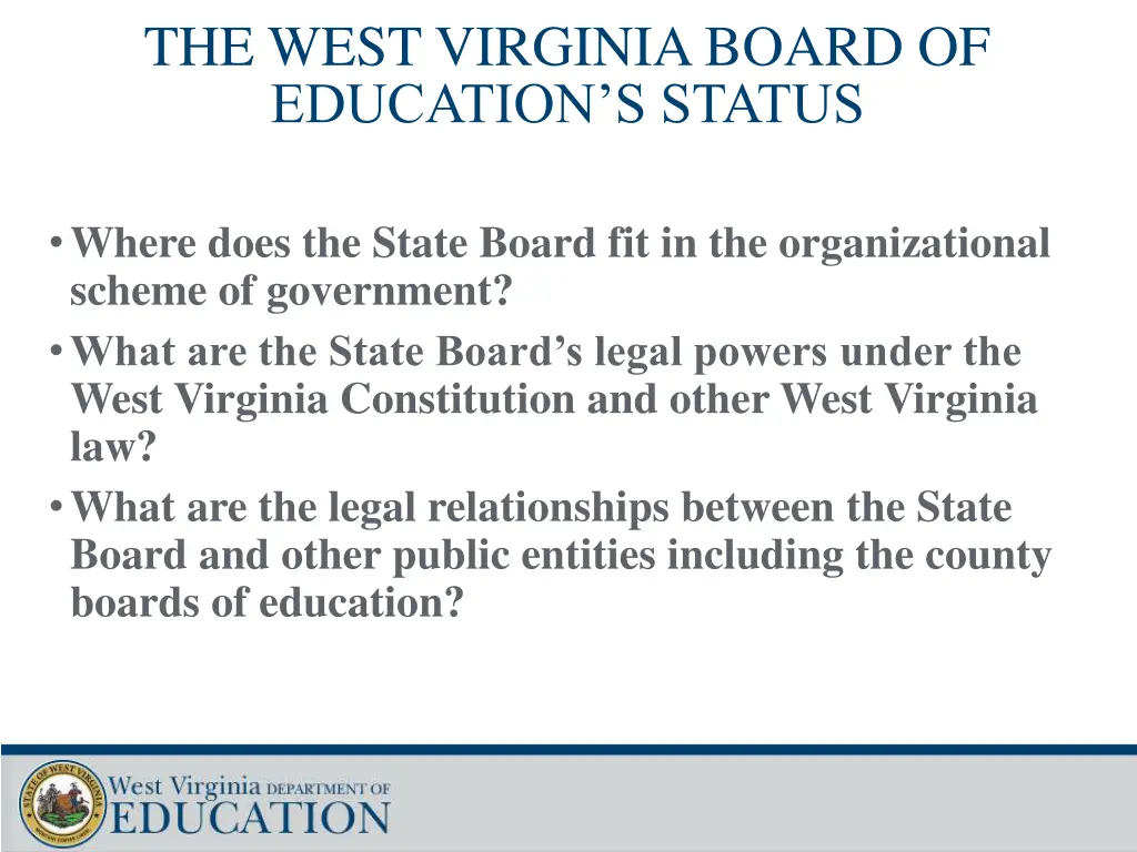 the west virginia board of education s status