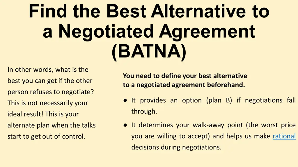 find the best alternative to a negotiated