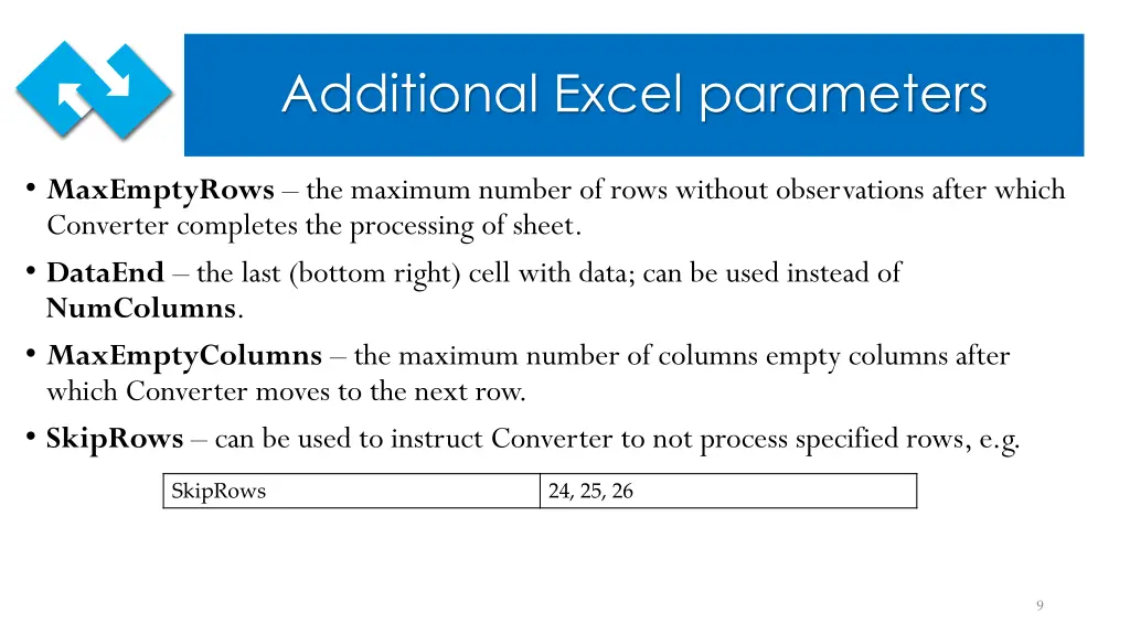 additional excel parameters